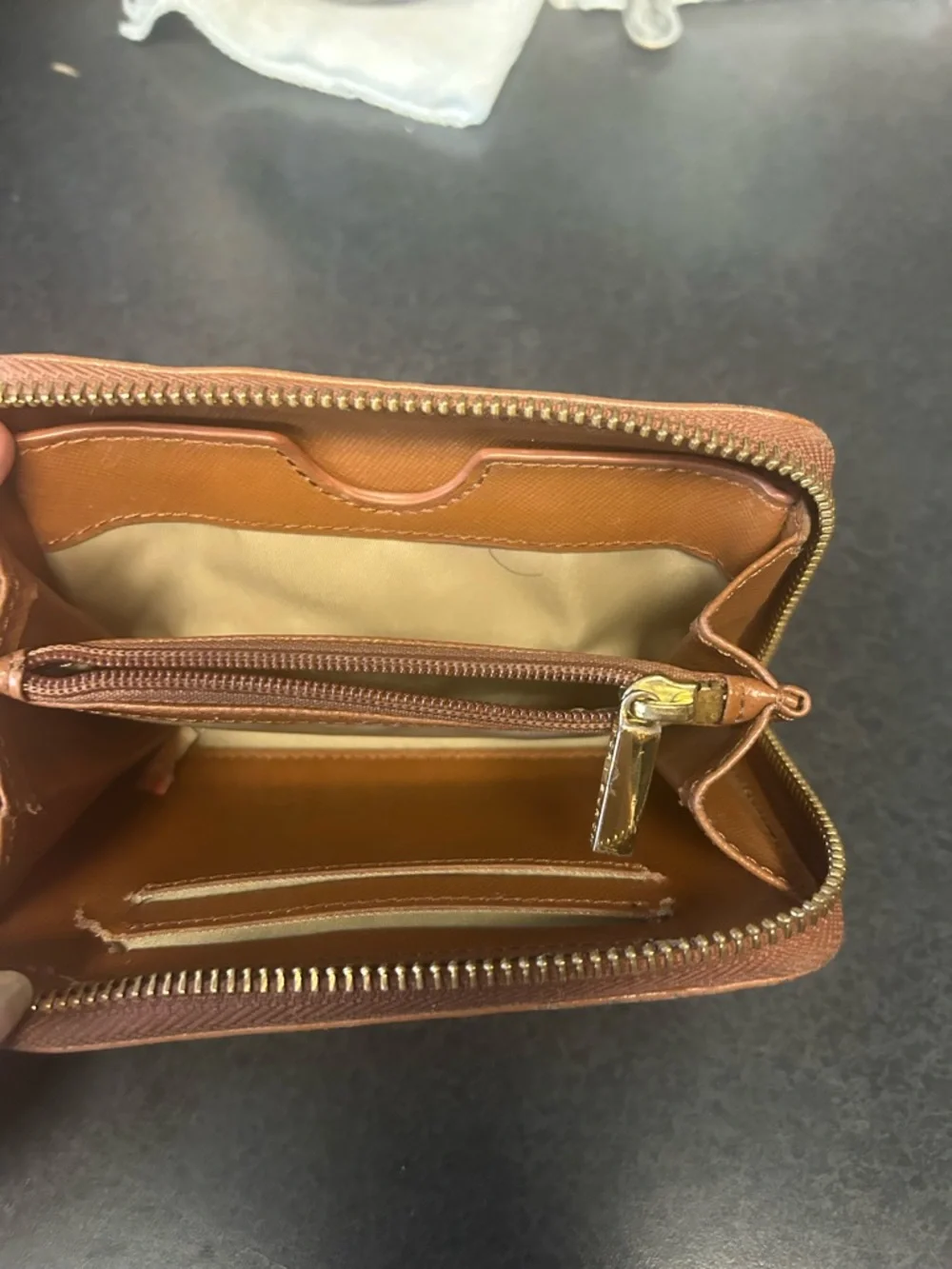 Tory Burch Cognac Leather Wristlet with Gold Logo